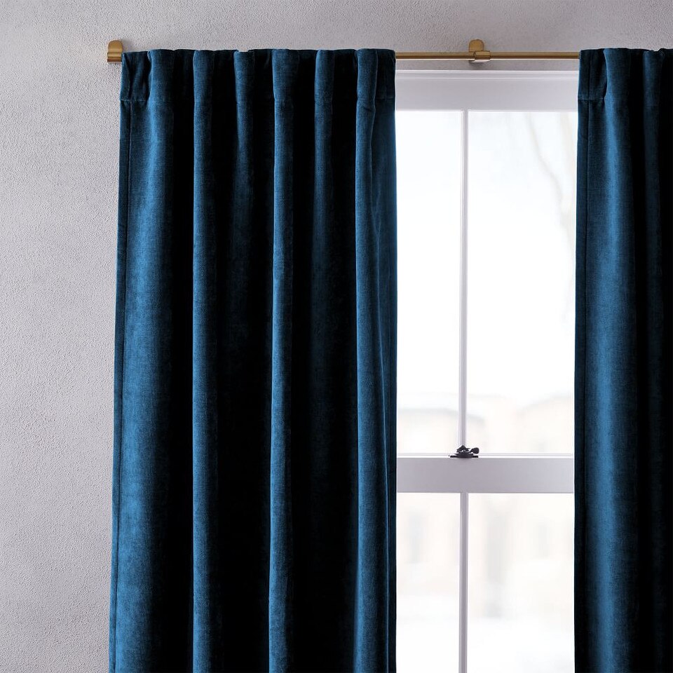 Worn Velvet Curtain Regal Blue West Elm UK
